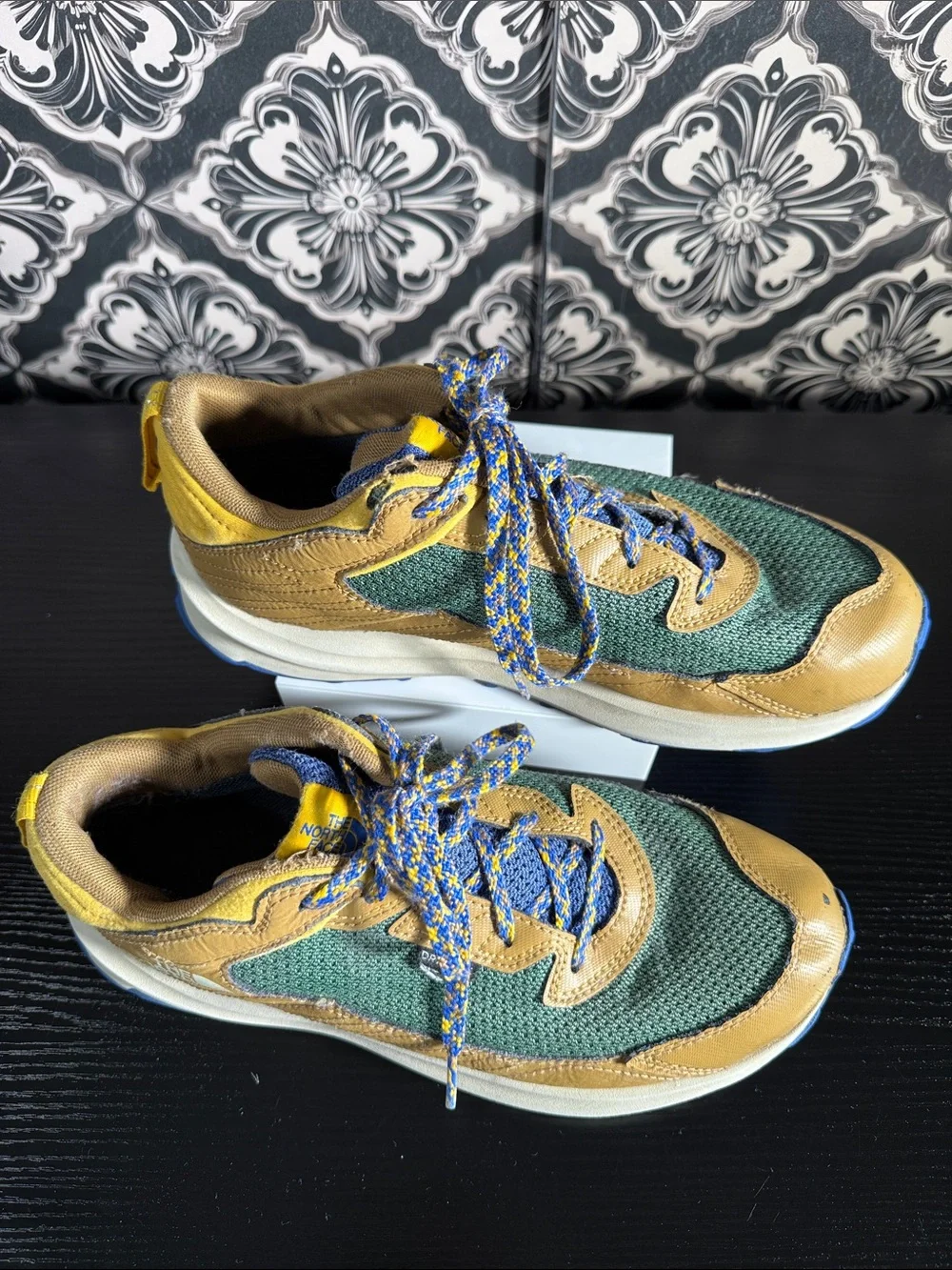 The North Face Men's Green & Tan Trail Sneakers with Blue Accents